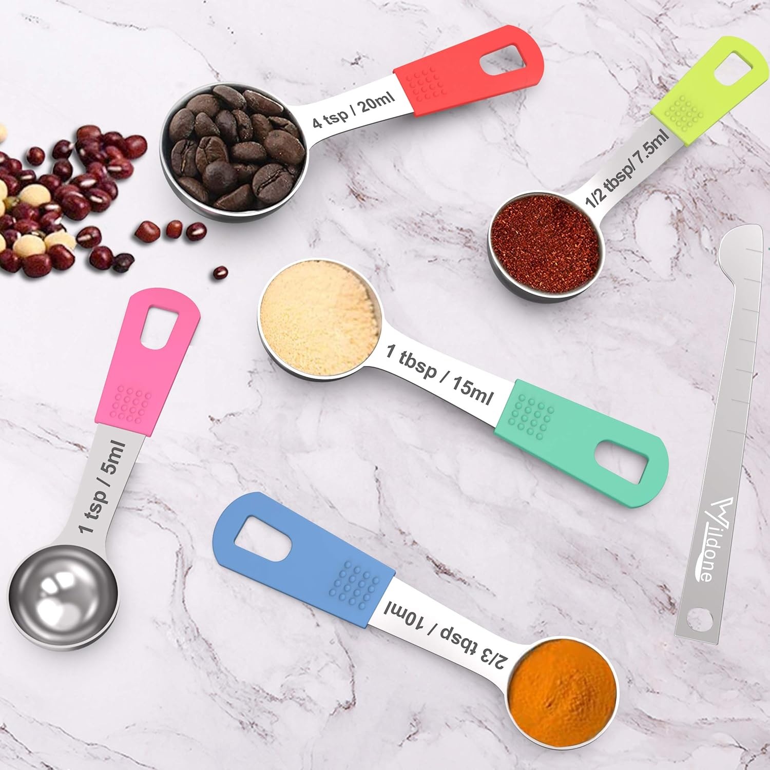 image:imageWildone Measuring Cups amp Spoons Set of 18 Includes 8 Stainless Steel Nesting Measuring Cups 9 Measuring Spoons 1 Leveler Ideal for Dry and Liquid Ingredients Stainless Steel Kitchen Gadgets for Cooking amp Baking Heavy Duty for Measuring DryLiquid Ingredients MulticolorMulticolor