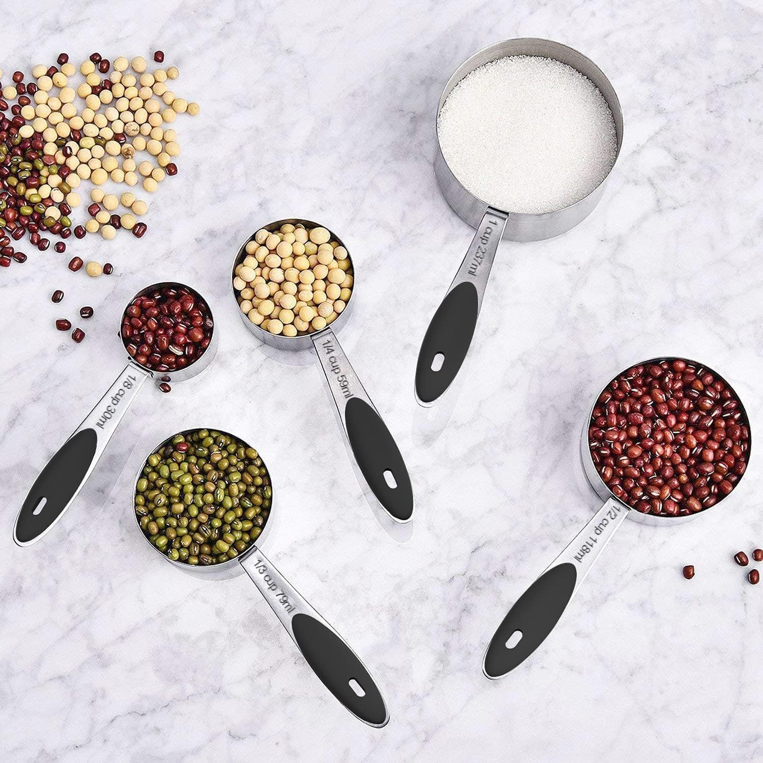 image:imageWildone Measuring Cups and Magnetic Measuring Spoons Set 16Pcs 8 Stainless Measuring Cups 7 Doublesided Magnetic Measuring Spoons amp leveler for Spice Jar and Liquid Measuring BlackBlack