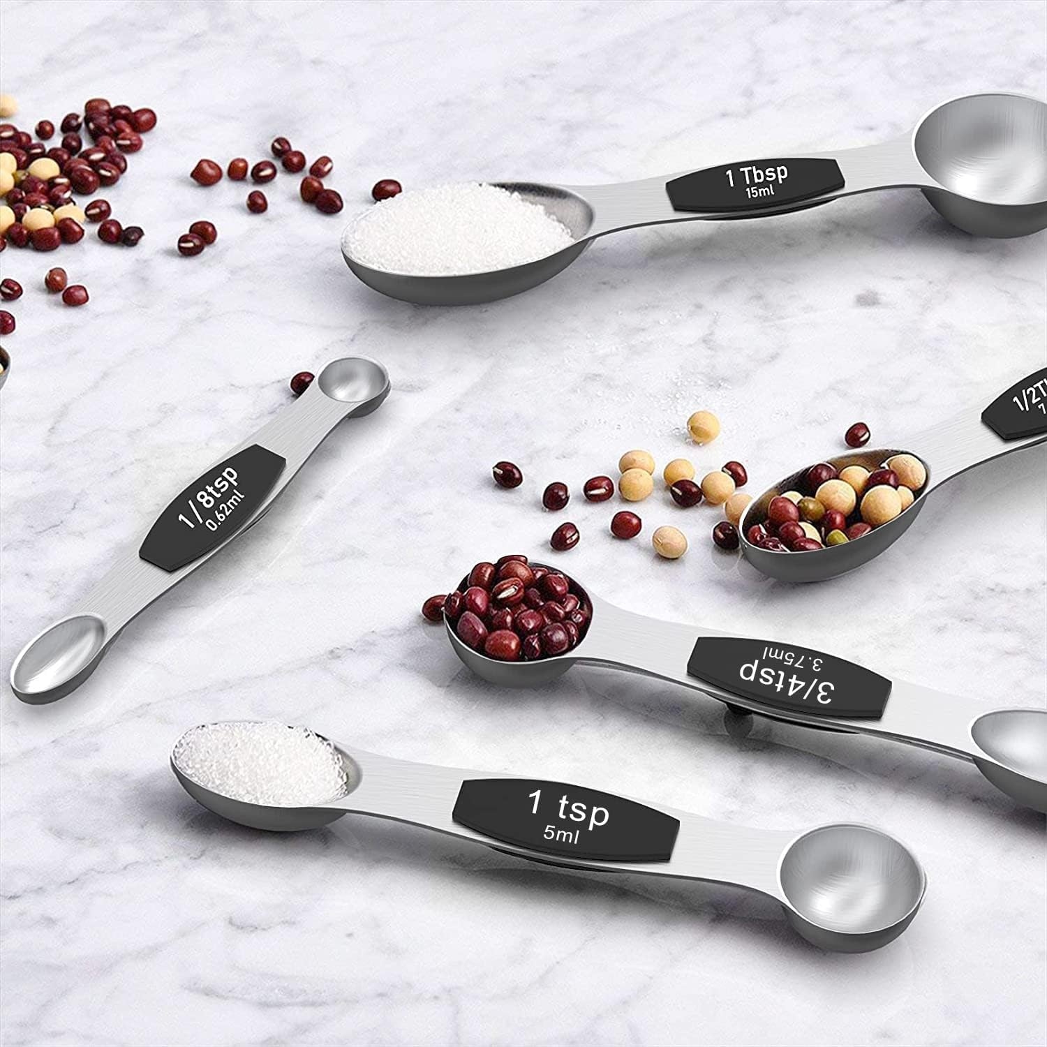 image:imageWildone Measuring Cups and Magnetic Measuring Spoons Set 16Pcs 8 Stainless Measuring Cups 7 Doublesided Magnetic Measuring Spoons amp leveler for Spice Jar and Liquid Measuring BlackBlack