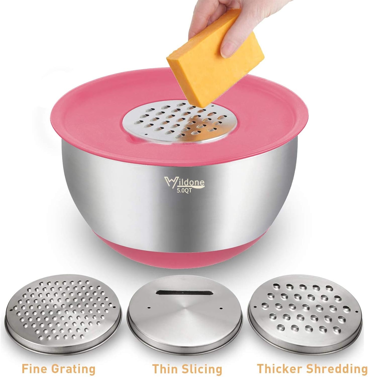 image:imageWildone Mixing Bowls with Airtight Lids Set 5PCS Stainless Steel Khaki Nesting Bowls for Kitchen with Grater Attachments amp NonSlip Bottoms Size 5 3 2 15 063 QT Great for Mixing amp ServingMulticolor
