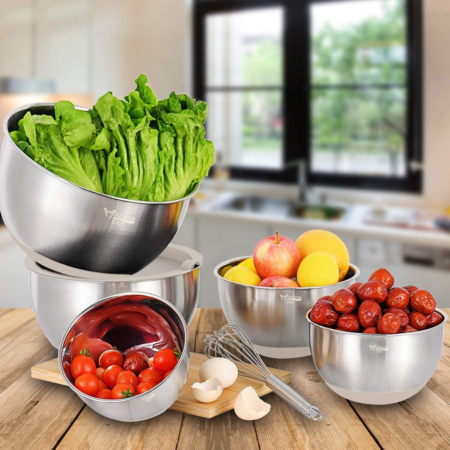 image:imageWildone Mixing Bowls with Airtight Lids Set 5PCS Stainless Steel Khaki Nesting Bowls for Kitchen with Grater Attachments amp NonSlip Bottoms Size 5 3 2 15 063 QT Great for Mixing amp ServingKhaki