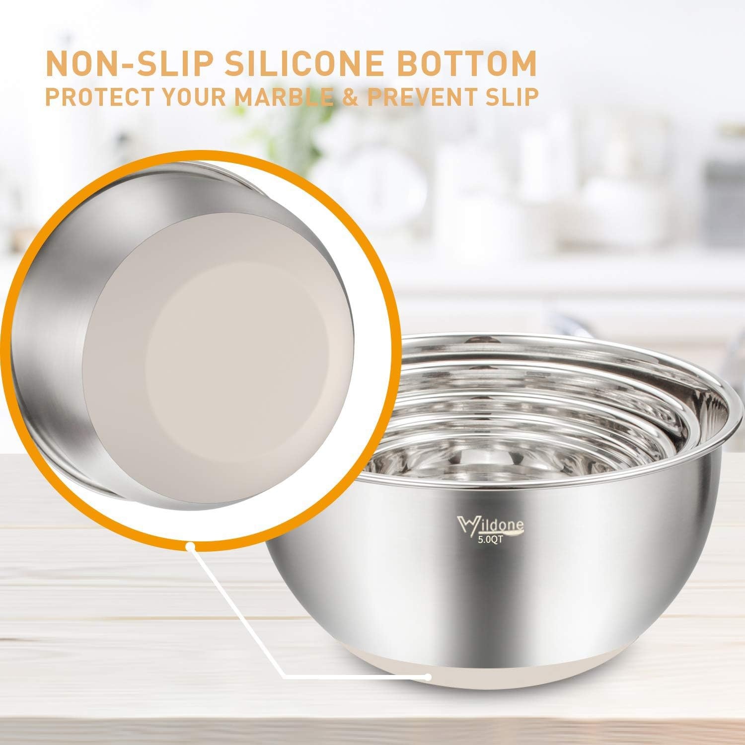 image:imageWildone Mixing Bowls with Airtight Lids Set 5PCS Stainless Steel Khaki Nesting Bowls for Kitchen with Grater Attachments amp NonSlip Bottoms Size 5 3 2 15 063 QT Great for Mixing amp ServingKhaki