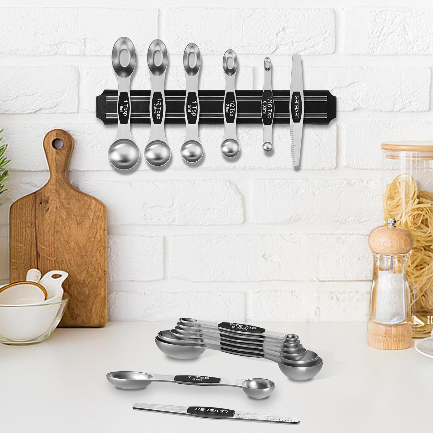 image:imageWildone Stainless Steel Magnetic Measuring Spoons with Strong Magnets 14pc Including 8 Double Sided Magnetic Measuring Spoons Leveler and 5 Mini Spoons for Spice Jar and Liquid Measuring MulticolorBlack