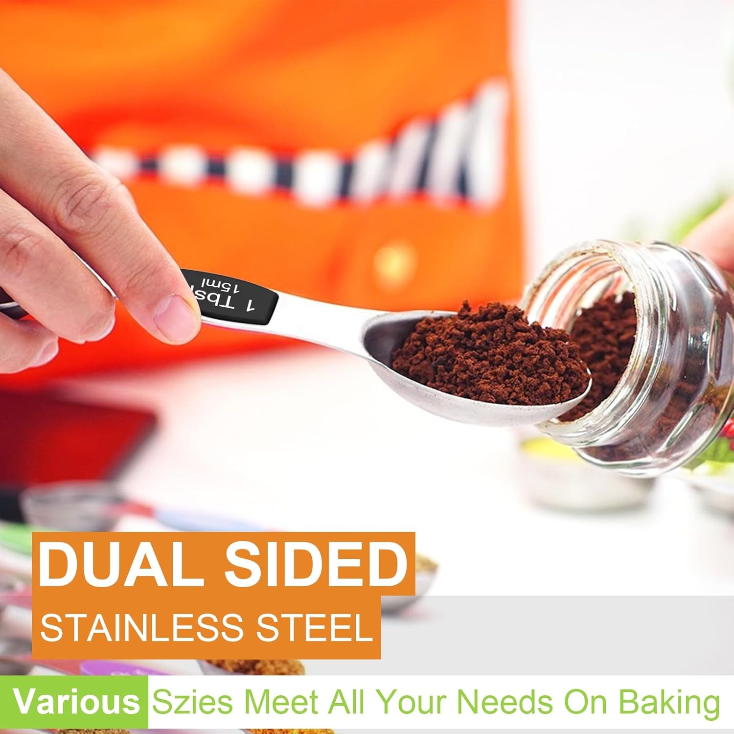 image:imageWildone Stainless Steel Magnetic Measuring Spoons with Strong Magnets 14pc Including 8 Double Sided Magnetic Measuring Spoons Leveler and 5 Mini Spoons for Spice Jar and Liquid Measuring MulticolorBlack
