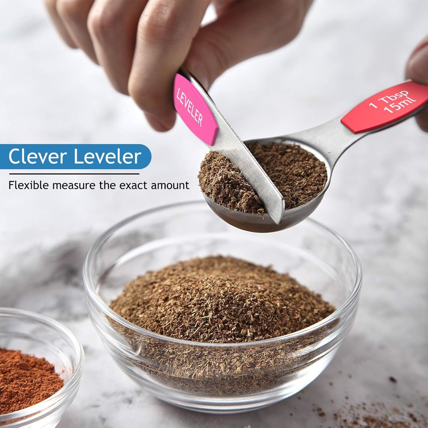 image:imageWildone Stainless Steel Magnetic Measuring Spoons with Strong Magnets 14pc Including 8 Double Sided Magnetic Measuring Spoons Leveler and 5 Mini Spoons for Spice Jar and Liquid Measuring MulticolorMulticolor