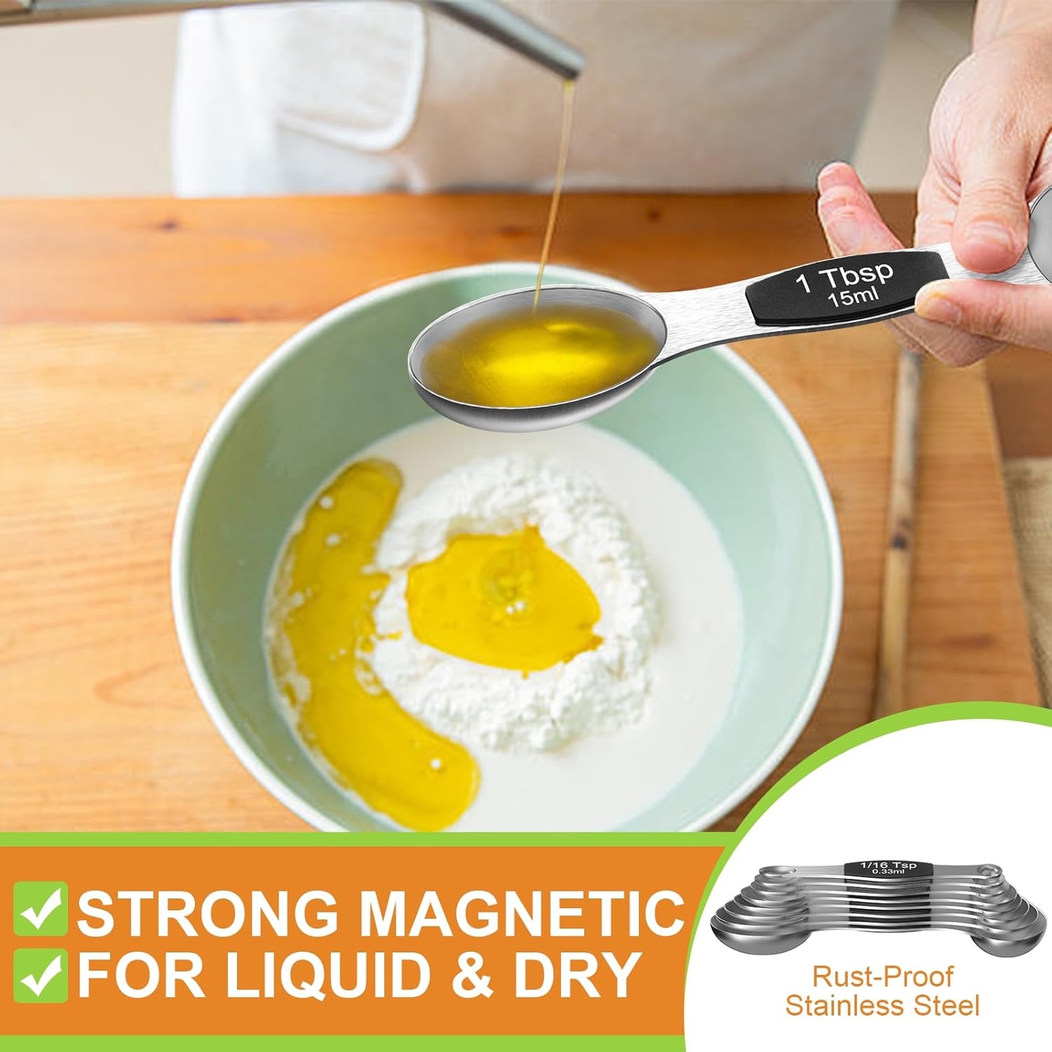 image:imageWildone Stainless Steel Magnetic Measuring Spoons with Strong Magnets 14pc Including 8 Double Sided Magnetic Measuring Spoons Leveler and 5 Mini Spoons for Spice Jar and Liquid Measuring MulticolorBlack