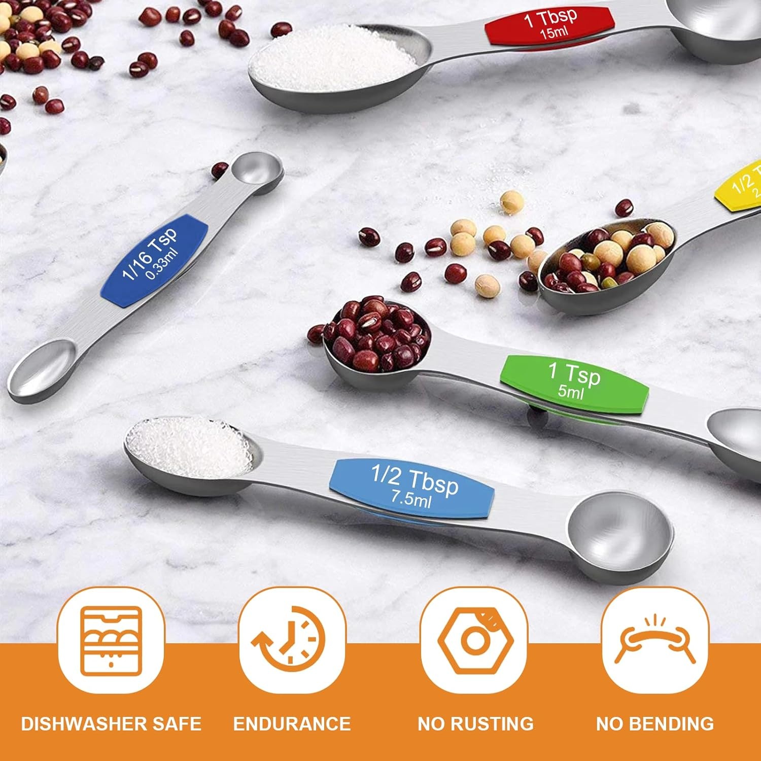 image:imageWildone Stainless Steel Magnetic Measuring Spoons with Strong Magnets 14pc Including 8 Double Sided Magnetic Measuring Spoons Leveler and 5 Mini Spoons for Spice Jar and Liquid Measuring MulticolorMulticolor