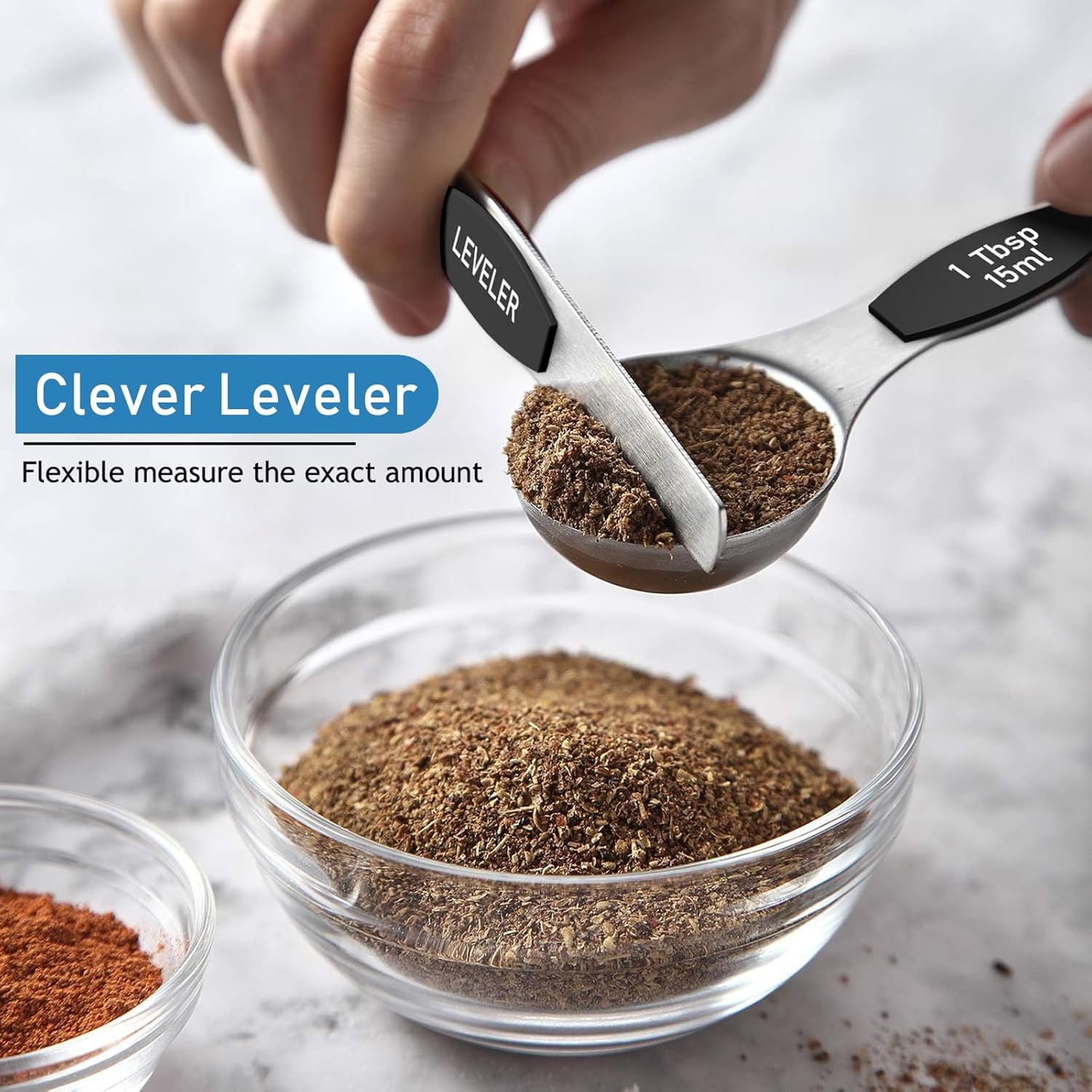 image:imageWildone Stainless Steel Magnetic Measuring Spoons with Strong Magnets 14pc Including 8 Double Sided Magnetic Measuring Spoons Leveler and 5 Mini Spoons for Spice Jar and Liquid Measuring MulticolorBlack