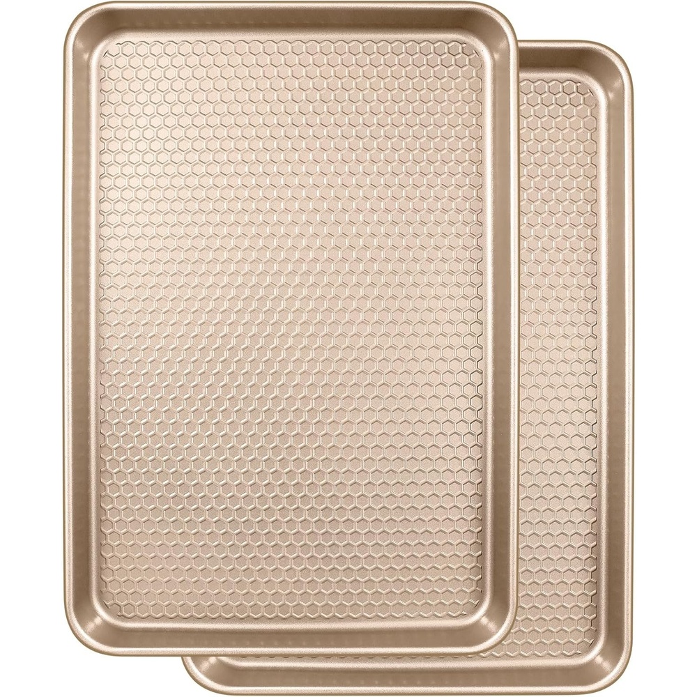 image:imageBaking Sheet Pan Set of 2 Wildone Commercial Cookie Sheets for Baking Nonstick Carbon Steel Oven Tray Half Sheet Pan 175x12 Inch Heavy Duty amp Easy CleanTextured Champagne Gold