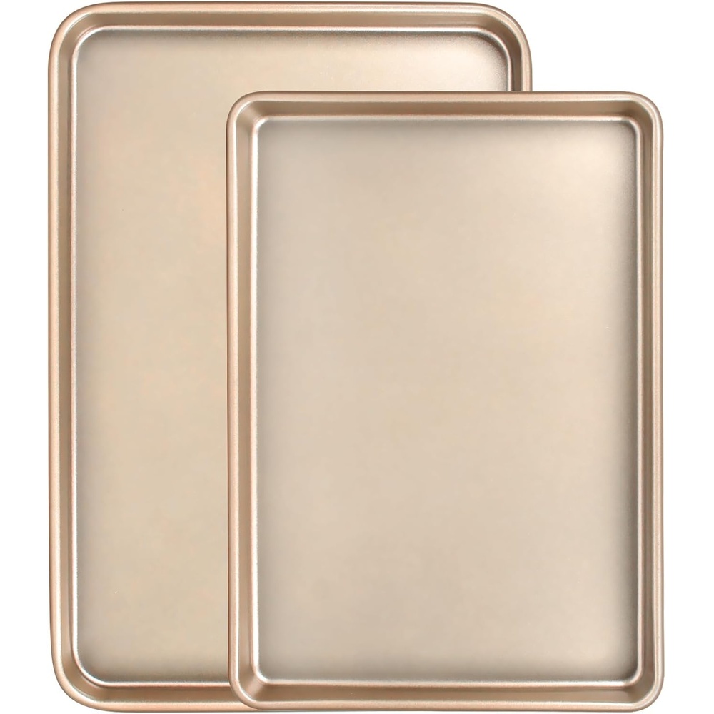 image:imageBaking Sheet Pan Set of 2 Wildone Commercial Cookie Sheets for Baking Nonstick Carbon Steel Oven Tray Half Sheet Pan 175x12 Inch Heavy Duty amp Easy CleanChampagne Gold