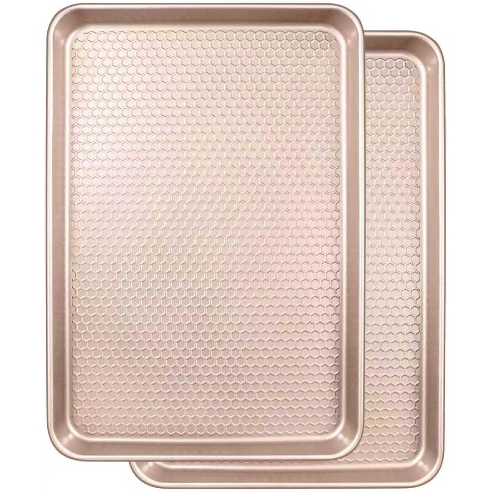 image:imageBaking Sheet Pan Set of 2 Wildone Commercial Cookie Sheets for Baking Nonstick Carbon Steel Oven Tray Half Sheet Pan 175x12 Inch Heavy Duty amp Easy CleanTextured Rose Gold