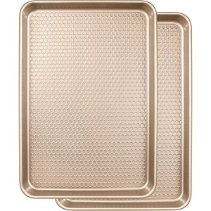 image:imageBaking Sheet Pan Set of 2 Wildone Commercial Cookie Sheets for Baking Nonstick Carbon Steel Oven Tray Half Sheet Pan 175x12 Inch Heavy Duty amp Easy CleanTextured Champagne Gold