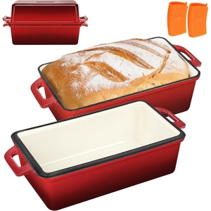 image:imageWildone 2 in 1 Enameled Cast Iron Bread Pan with Lid 9x5 Loaf Pans for Homemade Sourdough Bread Cake Meatloaf Even Heating Bread Dutch Oven Cream WhiteRed