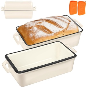 image:imageWildone 2 in 1 Enameled Cast Iron Bread Pan with Lid 9x5 Loaf Pans for Homemade Sourdough Bread Cake Meatloaf Even Heating Bread Dutch Oven Cream WhiteCream White