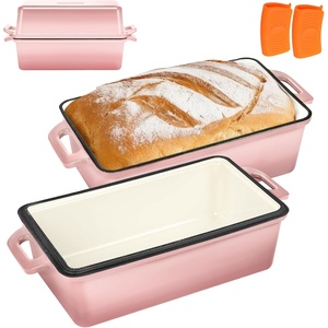 image:imageWildone 2 in 1 Enameled Cast Iron Bread Pan with Lid 9x5 Loaf Pans for Homemade Sourdough Bread Cake Meatloaf Even Heating Bread Dutch Oven Cream WhitePink