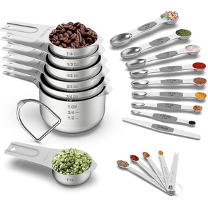 image:imageWildone 21 Piece Black Measuring Cups amp Spoons Includes 7 Stainless Steel Measuring Cups 8 Double Sided Measuring Spoons 1 Leveler amp 5 Mini SpoonsSilver