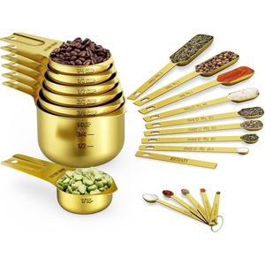 image:imageWildone Black Measuring Cups amp Spoons Set of 21  Includes 7 Stainless Steel Nesting Measuring Cups 8 Measuring Spoons 1 Leveler amp 5 Mini Measuring Spoons Ideal for Dry amp Liquid IngredientsGold