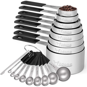image:imageWildone Measuring Cups amp Spoons Set of 18  Includes 8 Stainless Steel Nesting Measuring Cups 9 Measuring Spoons 1 Leveler Ideal for Dry and Liquid Ingredients  Stainless Steel Kitchen Gadgets for Cooking amp Baking Heavy Duty for Measuring DryLiquid Ingredients MulticolorBlack