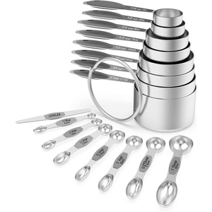image:imageWildone Measuring Cups and Magnetic Measuring Spoons Set 16Pcs  8 Stainless Measuring Cups 7 Doublesided Magnetic Measuring Spoons amp leveler for Spice Jar and Liquid Measuring BlackGray