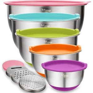 image:imageWildone Mixing Bowls with Airtight Lids Set 5PCS Stainless Steel Khaki Nesting Bowls for Kitchen with Grater Attachments amp NonSlip Bottoms Size 5 3 2 15 063 QT Great for Mixing amp ServingMulticolor