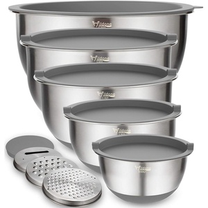 image:imageWildone Mixing Bowls with Airtight Lids Set 5PCS Stainless Steel Khaki Nesting Bowls for Kitchen with Grater Attachments amp NonSlip Bottoms Size 5 3 2 15 063 QT Great for Mixing amp ServingGray