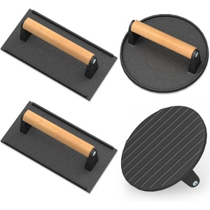 image:imageWildone Smash Burger Press Round Cast Iron Grill Press Burger Smasher for Griddle Rectangular Bacon Press Meat Steak Press Sandwich Press with Wood Handle  4Pcs1