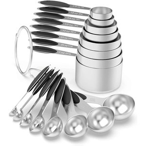 image:imageWildone Stainless Measuring Cups and Spoons Set with Silicone Handle 16pcs  8 Measuring Cups and 8 Measuring Spoons Nesting Design Heavy Duty for Measuring DryLiquid Ingredients MulticolorBlack