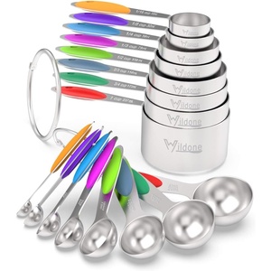 image:imageWildone Stainless Measuring Cups and Spoons Set with Silicone Handle 16pcs  8 Measuring Cups and 8 Measuring Spoons Nesting Design Heavy Duty for Measuring DryLiquid Ingredients MulticolorMulticolor