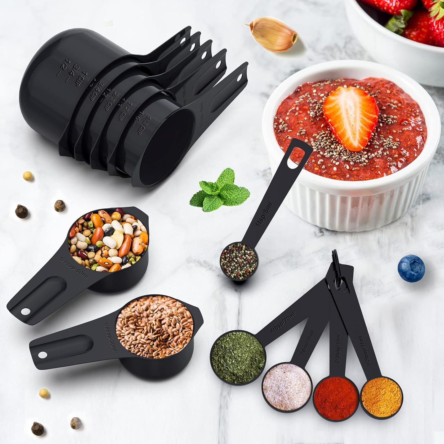 image:image21 Pcs Stainless Steel Measuring Cups and Spoons Set Wildone Stackable Metal Measuring Cups and Spoons for Cooking amp Baking Includes 7 Cups 9 Spoons and 5 Mini SpoonsBlack