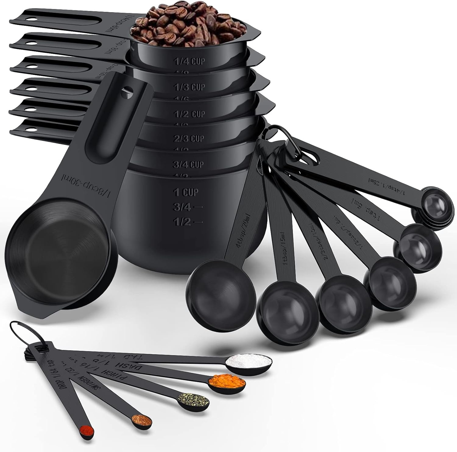 image:image21 Pcs Stainless Steel Measuring Cups and Spoons Set Wildone Stackable Metal Measuring Cups and Spoons for Cooking amp Baking Includes 7 Cups 9 Spoons and 5 Mini SpoonsBlack