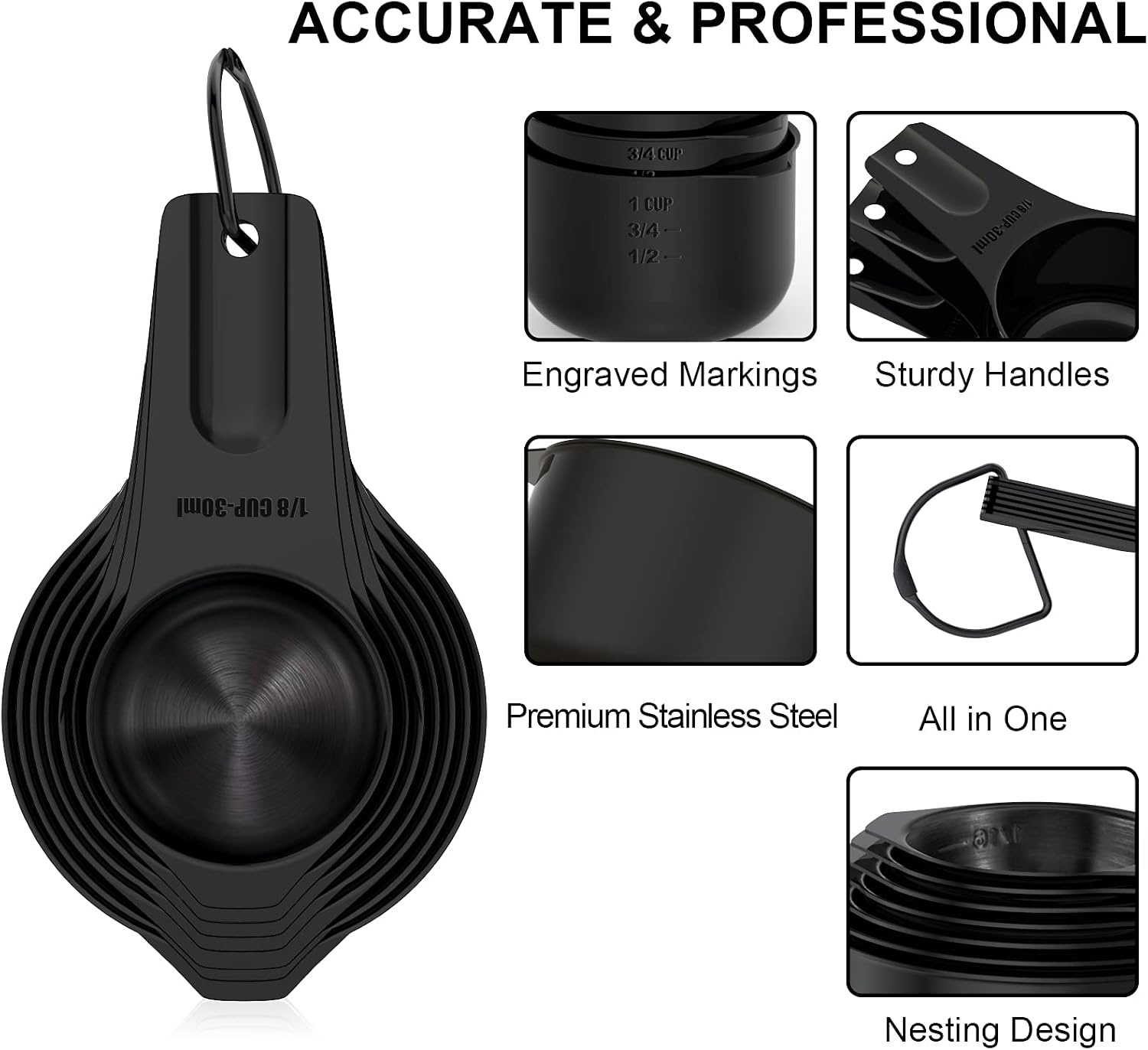 image:image21 Pcs Stainless Steel Measuring Cups and Spoons Set Wildone Stackable Metal Measuring Cups and Spoons for Cooking amp Baking Includes 7 Cups 9 Spoons and 5 Mini SpoonsBlack