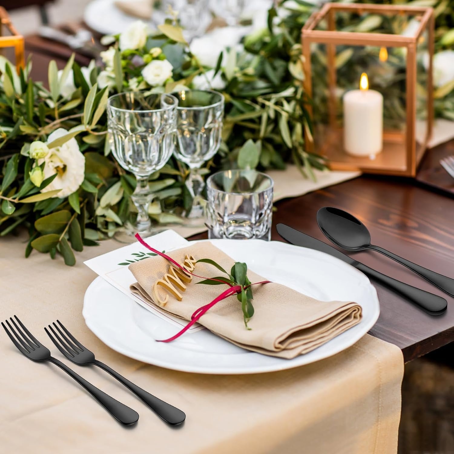 image:image40Piece Silverware Set Wildone Stainless Steel Flatware Set Service for 8 Include KnifeForkSpoon Mirror Polished Dishwasher SafeBlack