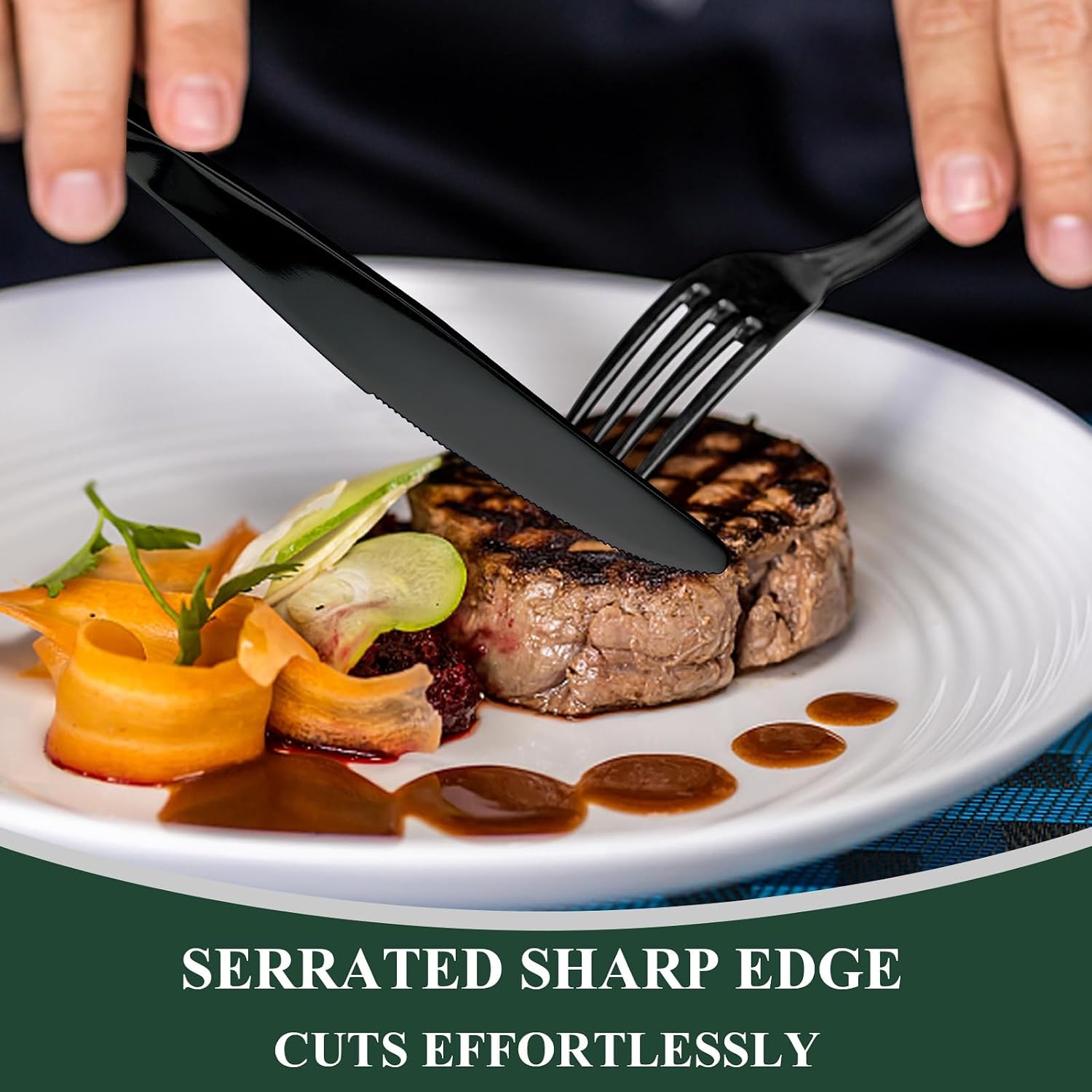 image:image40Piece Silverware Set Wildone Stainless Steel Flatware Set Service for 8 Include KnifeForkSpoon Mirror Polished Dishwasher SafeBlack