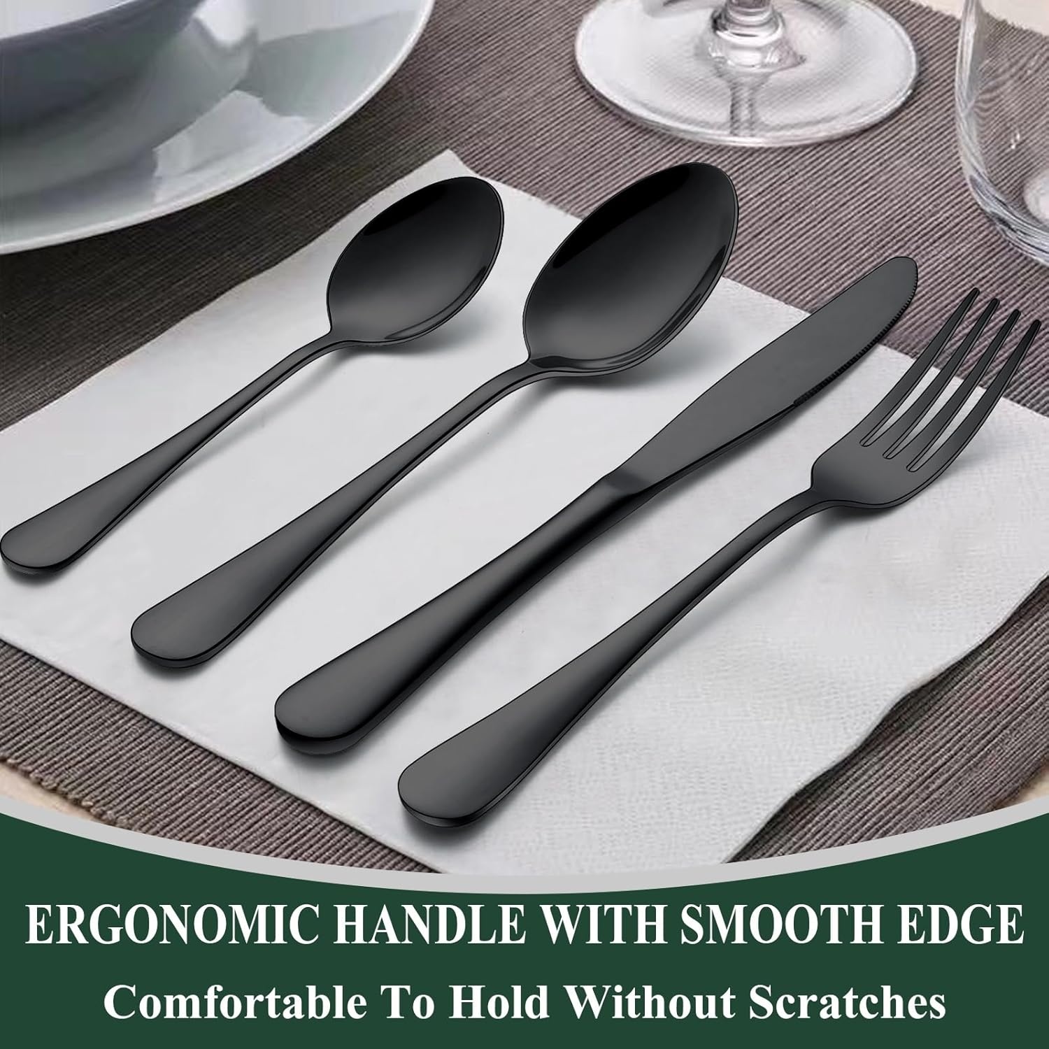 image:image40Piece Silverware Set Wildone Stainless Steel Flatware Set Service for 8 Include KnifeForkSpoon Mirror Polished Dishwasher SafeBlack