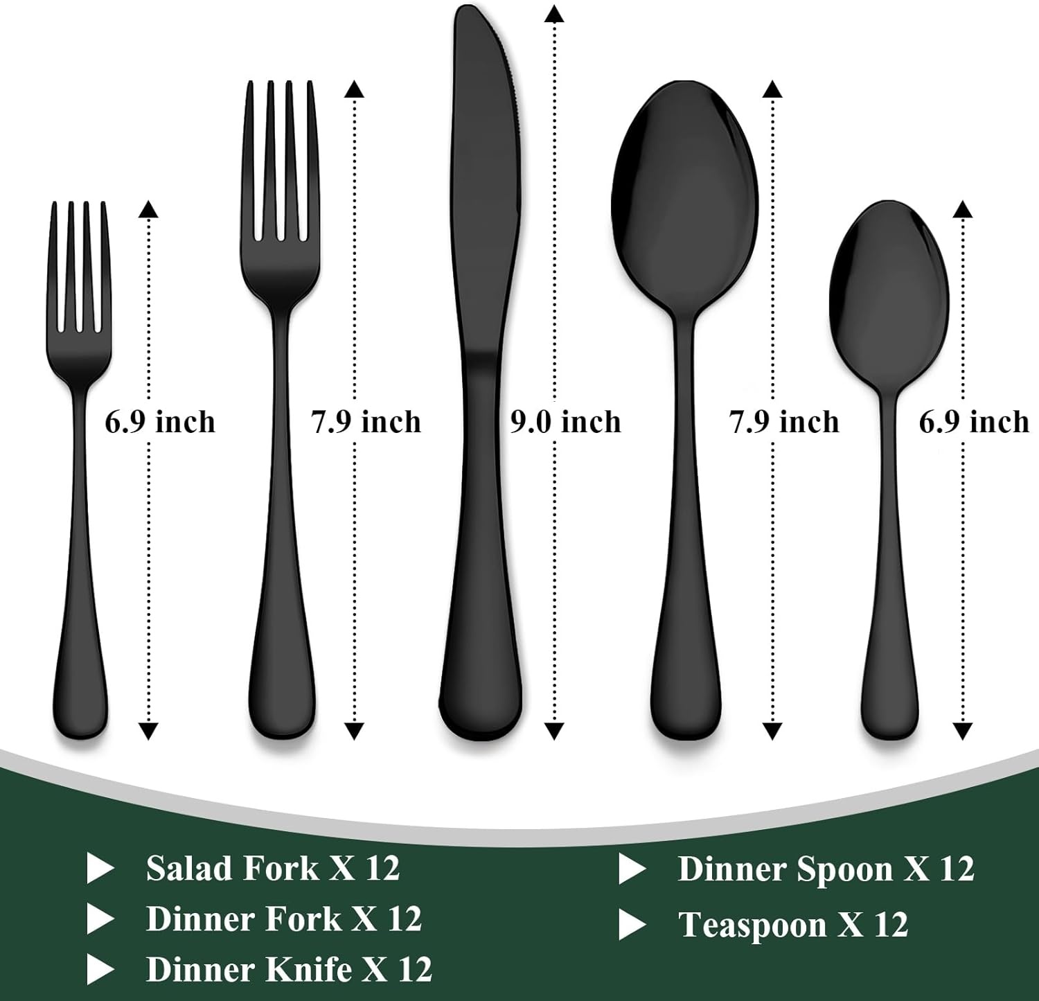 image:image40Piece Silverware Set Wildone Stainless Steel Flatware Set Service for 8 Include KnifeForkSpoon Mirror Polished Dishwasher SafeBlack