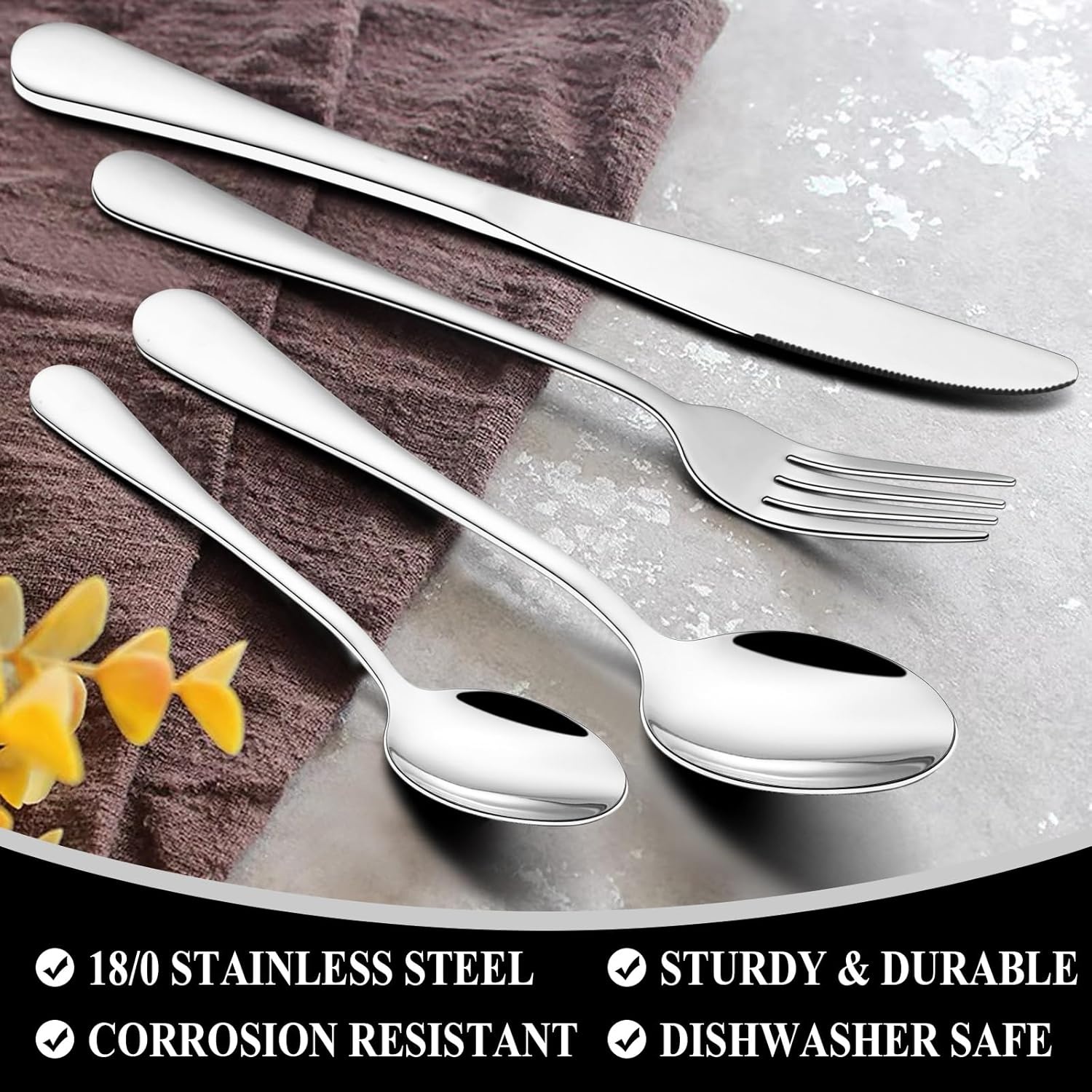 image:image40Piece Silverware Set Wildone Stainless Steel Flatware Set Service for 8 Include KnifeForkSpoon Mirror Polished Dishwasher SafeSilver