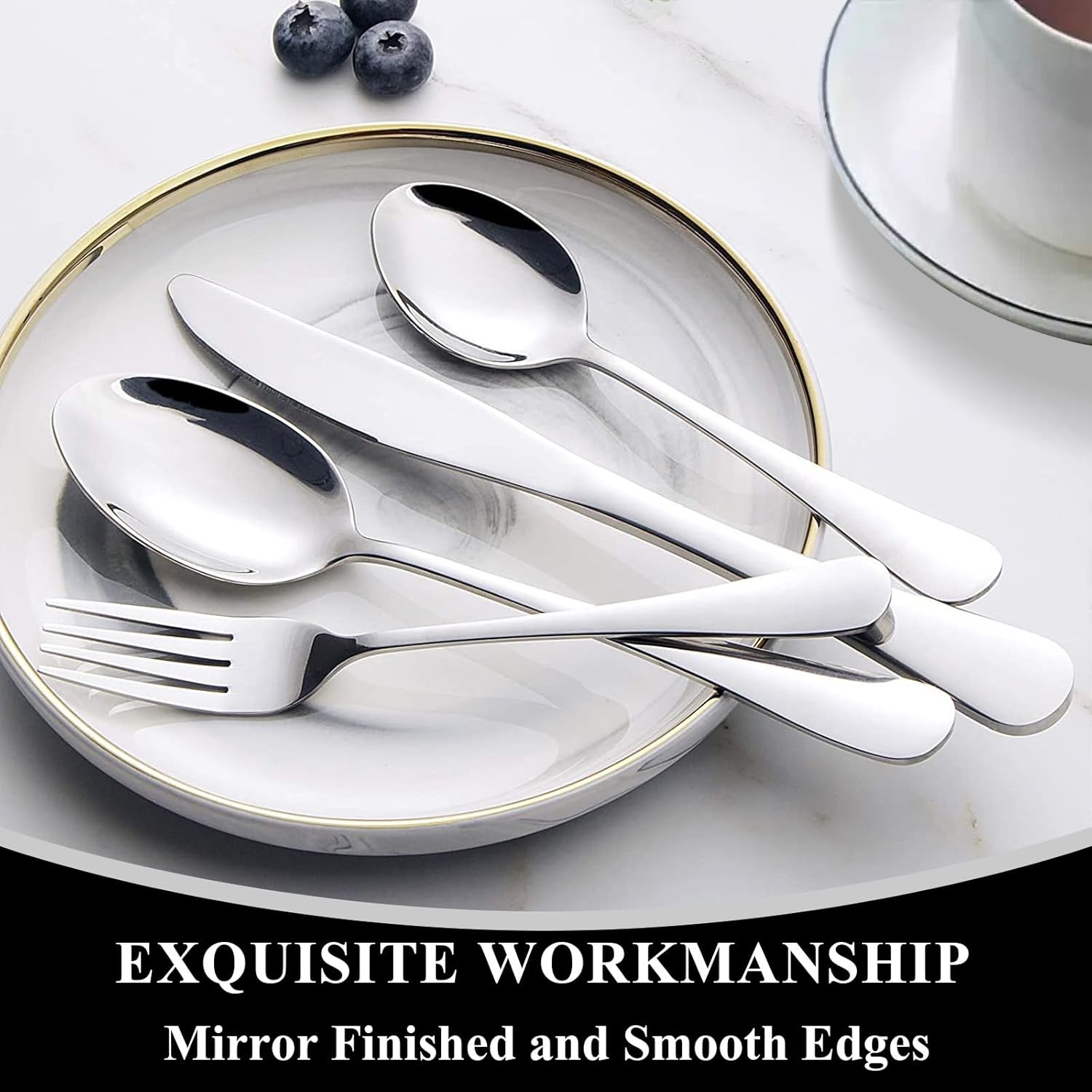 image:image40Piece Silverware Set Wildone Stainless Steel Flatware Set Service for 8 Include KnifeForkSpoon Mirror Polished Dishwasher SafeSilver