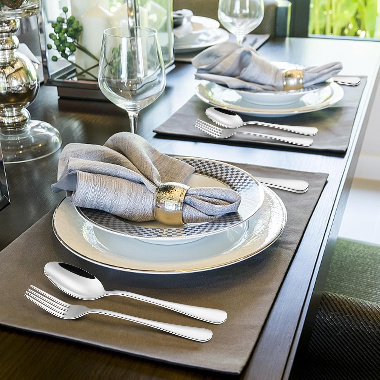 image:image40Piece Silverware Set Wildone Stainless Steel Flatware Set Service for 8 Include KnifeForkSpoon Mirror Polished Dishwasher SafeSilver