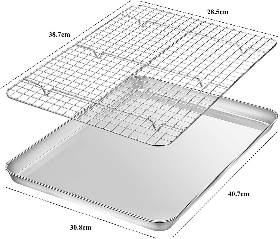 image:imageBaking Sheet with Rack Set 2 Pans 2 Racks Wildone Stainless Steel Cookie Sheet Baking Pan Tray with Cooling Rack Size 9 x 7 x 1 Inch Non Toxic amp Heavy Duty amp Easy Clean16 x 12 x 1 inch