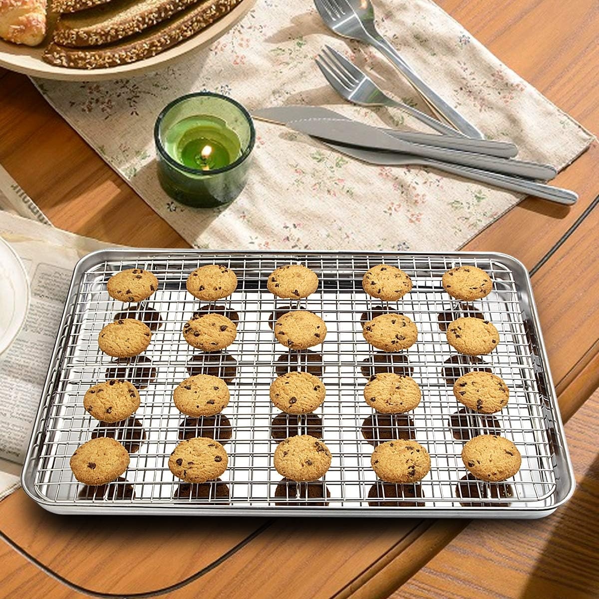 image:imageBaking Sheet with Rack Set 2 Pans 2 Racks Wildone Stainless Steel Cookie Sheet Baking Pan Tray with Cooling Rack Size 9 x 7 x 1 Inch Non Toxic amp Heavy Duty amp Easy Clean18 x 13 x 1 inch