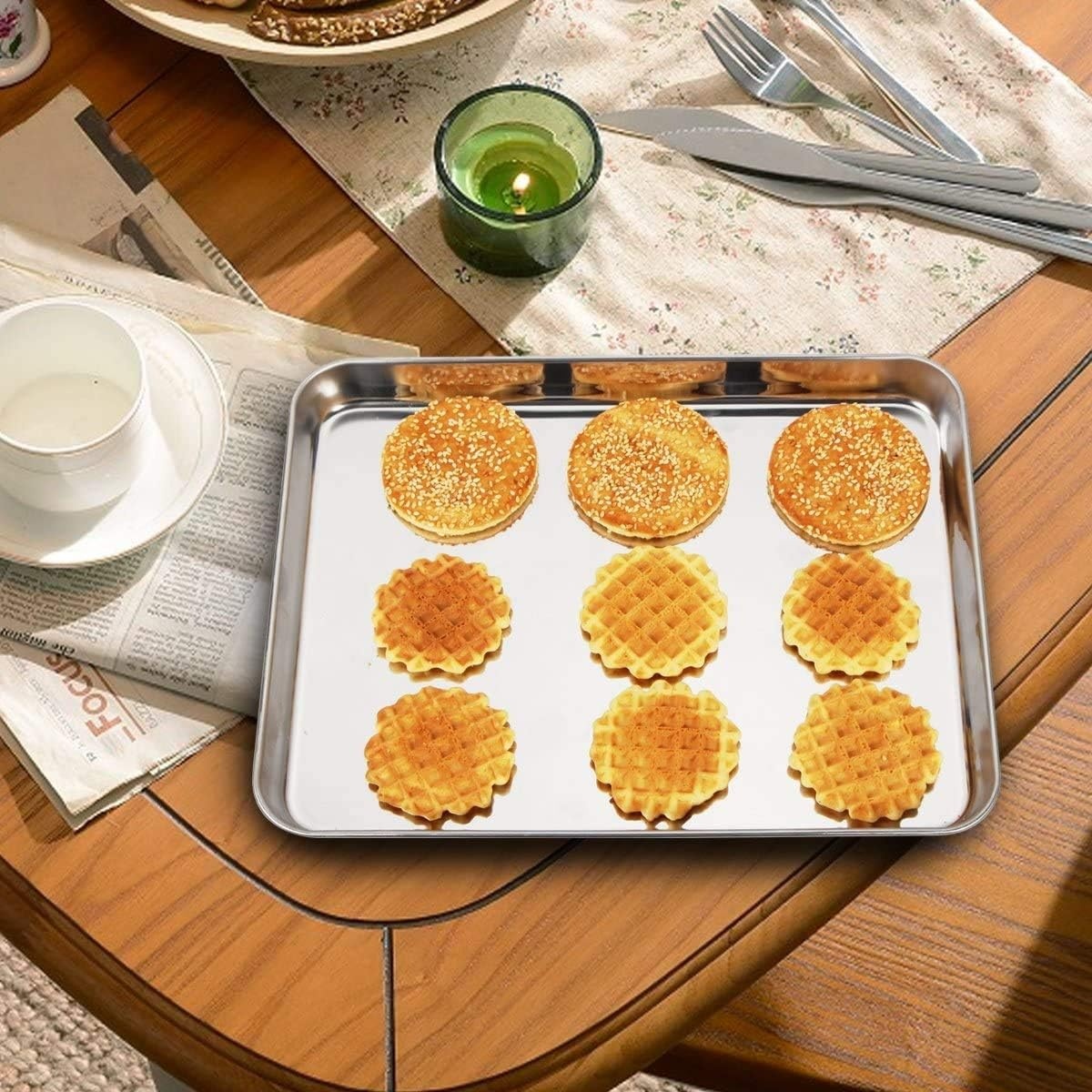 image:imageBaking Sheet with Rack Set 2 Pans 2 Racks Wildone Stainless Steel Cookie Sheet Baking Pan Tray with Cooling Rack Size 9 x 7 x 1 Inch Non Toxic amp Heavy Duty amp Easy Clean12 x 10 x 1 inch