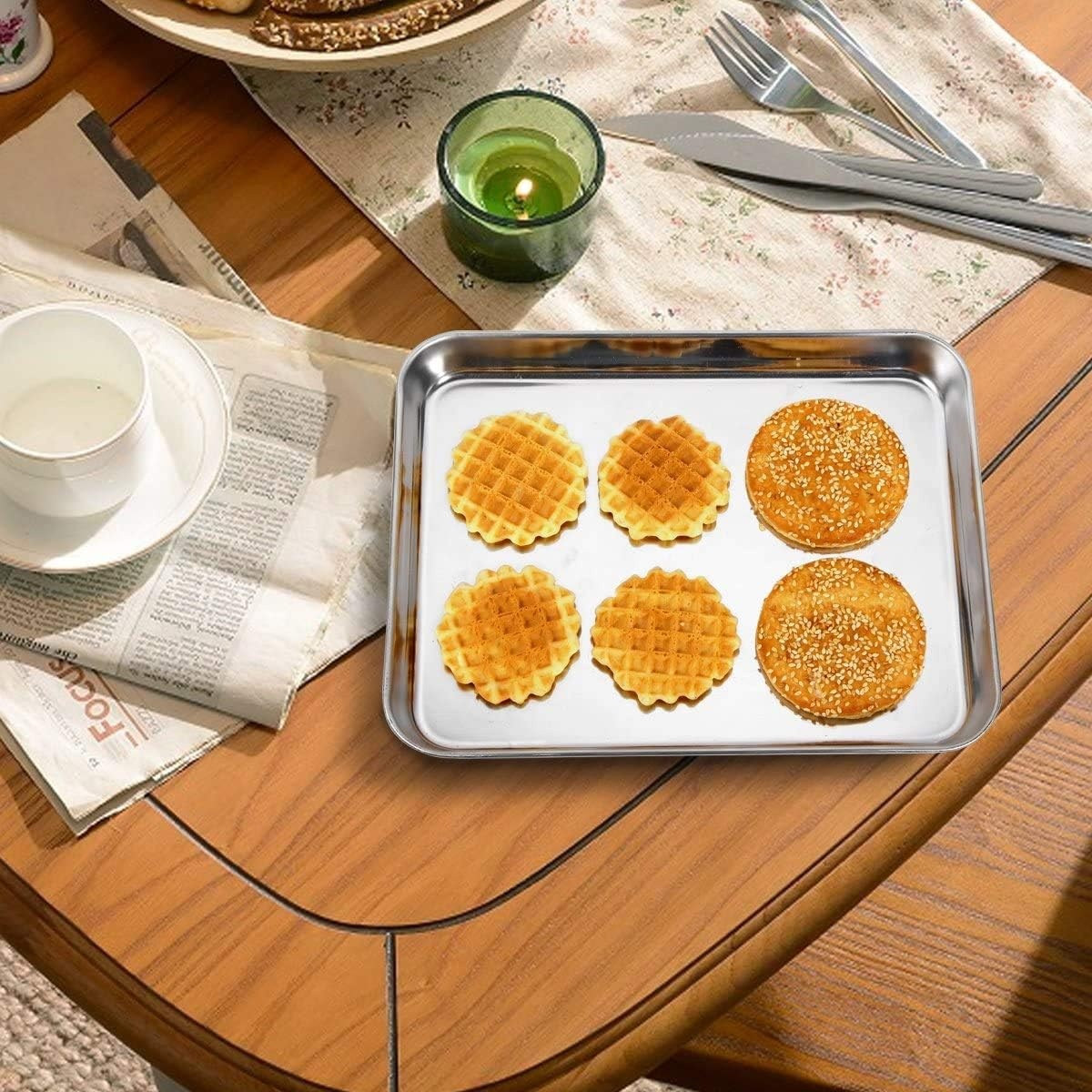 image:imageBaking Sheet with Rack Set 2 Pans 2 Racks Wildone Stainless Steel Cookie Sheet Baking Pan Tray with Cooling Rack Size 9 x 7 x 1 Inch Non Toxic amp Heavy Duty amp Easy Clean9 x 7 x 1 inch