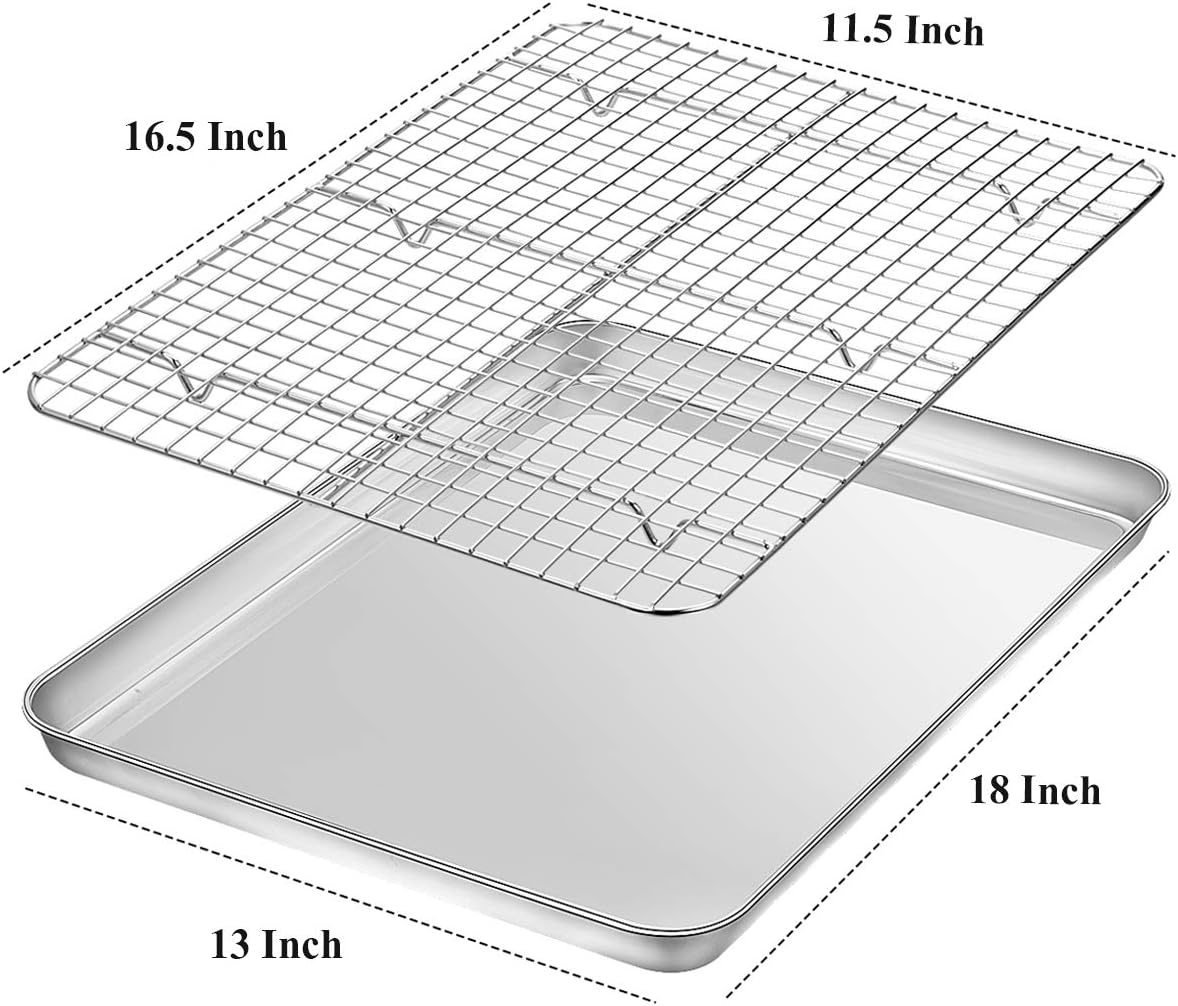 image:imageBaking Sheet with Rack Set 2 Pans 2 Racks Wildone Stainless Steel Cookie Sheet Baking Pan Tray with Cooling Rack Size 9 x 7 x 1 Inch Non Toxic amp Heavy Duty amp Easy Clean18 x 13 x 1 inch