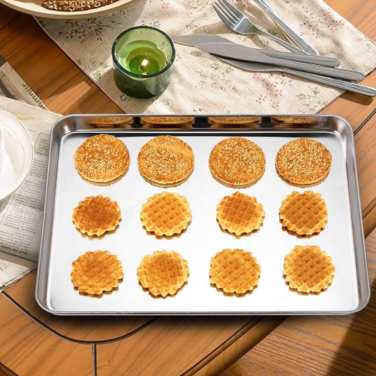image:imageBaking Sheet with Rack Set 2 Pans 2 Racks Wildone Stainless Steel Cookie Sheet Baking Pan Tray with Cooling Rack Size 9 x 7 x 1 Inch Non Toxic amp Heavy Duty amp Easy Clean16 x 12 x 1 inch
