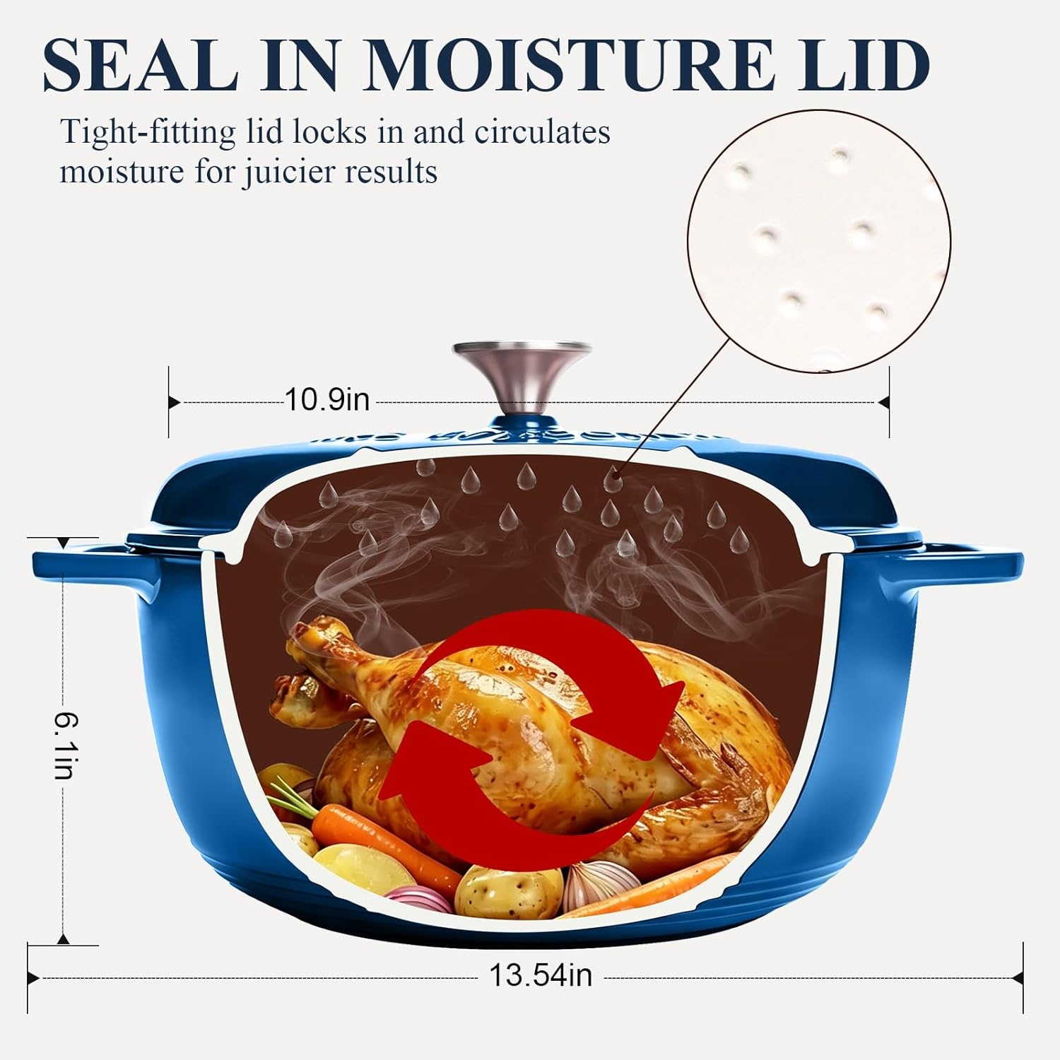 image:imageEnameled Cast Iron Dutch Oven Pot with Lid Wildone 6QT Dutch Oven for Bread Baking Braising Stews Roasting Across All Cooktops Oven Safe up to 500 F Cream WhiteBlue