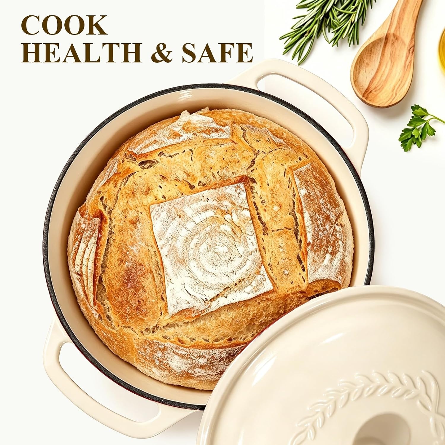 image:imageEnameled Cast Iron Dutch Oven Pot with Lid Wildone 6QT Dutch Oven for Bread Baking Braising Stews Roasting Across All Cooktops Oven Safe up to 500 F Cream WhiteCream White