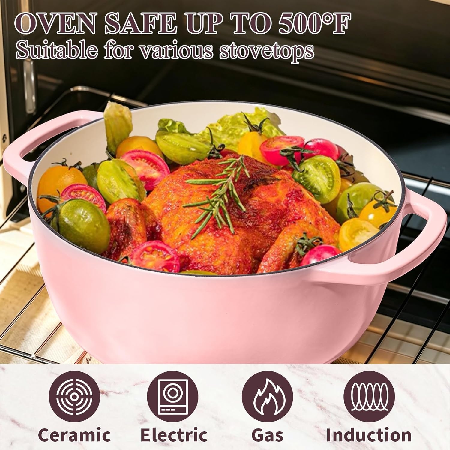 image:imageEnameled Cast Iron Dutch Oven Pot with Lid Wildone 6QT Dutch Oven for Bread Baking Braising Stews Roasting Across All Cooktops Oven Safe up to 500 F Cream WhitePink
