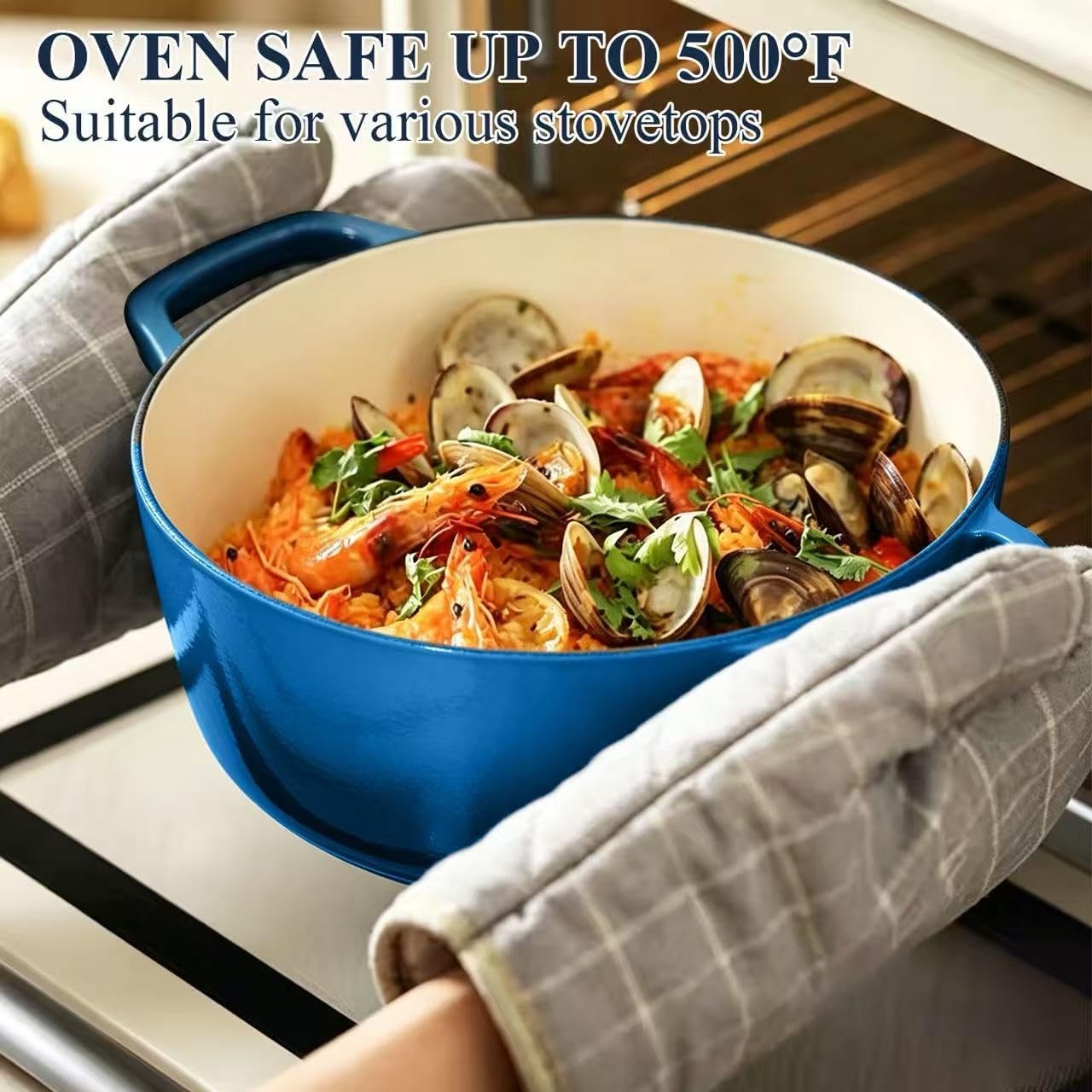 image:imageEnameled Cast Iron Dutch Oven Pot with Lid Wildone 6QT Dutch Oven for Bread Baking Braising Stews Roasting Across All Cooktops Oven Safe up to 500 F Cream WhiteBlue