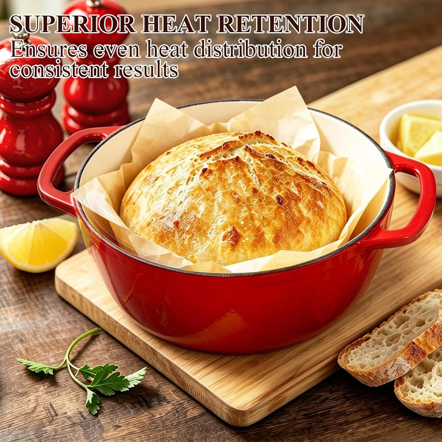 image:imageEnameled Cast Iron Dutch Oven Pot with Lid Wildone 6QT Dutch Oven for Bread Baking Braising Stews Roasting Across All Cooktops Oven Safe up to 500 F Cream WhiteRed