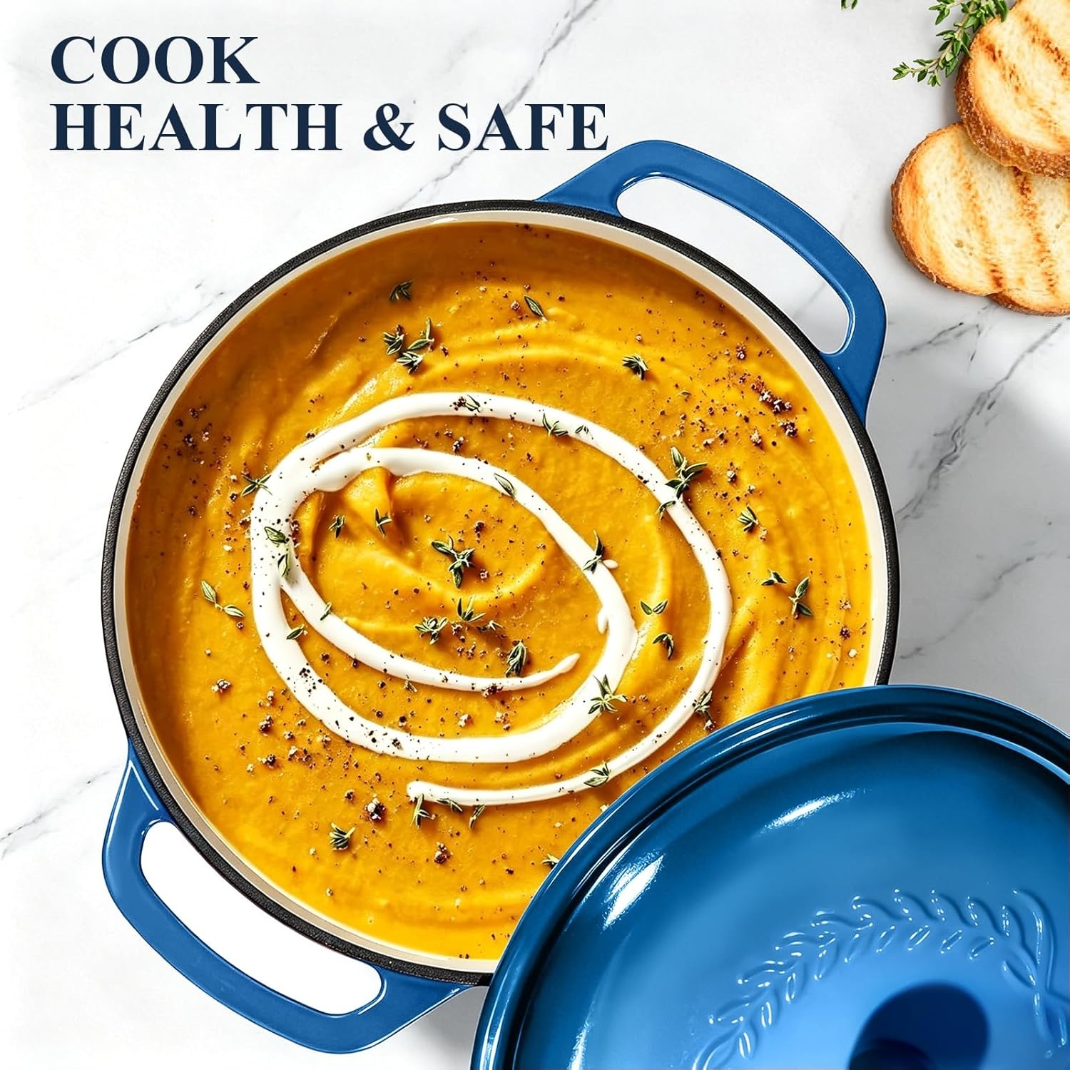 image:imageEnameled Cast Iron Dutch Oven Pot with Lid Wildone 6QT Dutch Oven for Bread Baking Braising Stews Roasting Across All Cooktops Oven Safe up to 500 F Cream WhiteBlue